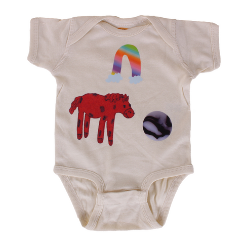 RAINBOW + HORSE + MARBLE ONESIE (6M)